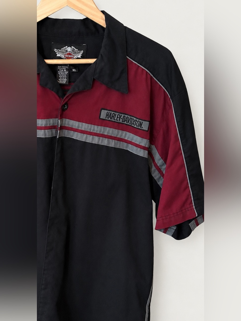 Harley-Davidson Black/Burgundy/Gray Short Sleeve Button-up. - Picture 3 of 6
